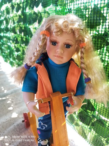 Porcelain doll child wooden - child,