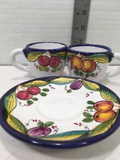 DERUTA 2 TAZZE DA TÈ 1 tazza piattino design frutta e foglie ceramica