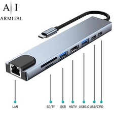 Adattatore Hub USB-C 8-in-1 HDMI 4K Ethernet SD/TF 100W PD per MacBook e Laptop