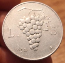 Moneta 5 Lire 1950 Uva, Italia