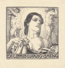Exlibris Ex Litografia Paul Bürck 1878-1947 Nudo Femminile Männerakte Atto