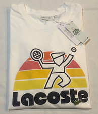 Nuova con etichette - T-shirt uomo Lacoste girocollo grafica grande e alta 100% cotone - bianca - 3XLB