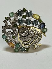 Anello Pesce Donna Argento 925 Zirconi, Zaffiri  Diopside Smeraldi Naturali Mis7