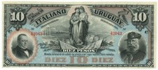 10 PESOS EL BANCO ITALIANO DELL'URUGUAY MONTEVIDEO 20/09/1887 SPL