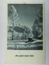 Cartolina d'epoca auguri Capodanno neve montagne bosco [aT970]