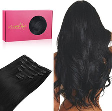 Extension Capelli Veri Clip, 45Cm 120G 7Pcs Extension Clip Capelli Veri Nero Jet