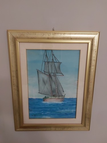 Quadro marina con veliero - con, veliero-olio