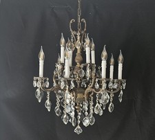 Bellissimo lampadario vintage francese 8 bracci 12 luci ottone cristallo plafoniera