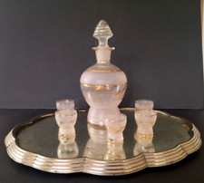 Servizio  Rosolio 5 bicchieri  con Vassoietto a Specchio  - colore Rosa  anni 50