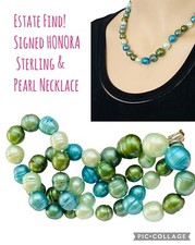 Collana HONORA chiusura in argento sterling e divertenti sfumature di perle d'acqua dolce verdi