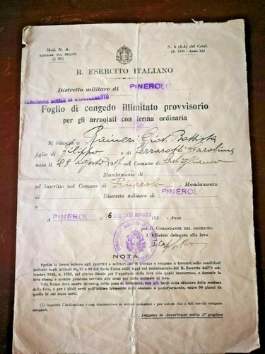 1937 foglio congedo - 1937, di