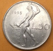 Moneta Repubblica ITALIANA - 50 LIRE Vulcano 1955 BB. 22/5