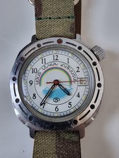Raro orologio meccanico uomo URSS Vostok Amphibia Komandirskie quadrante arcobaleno