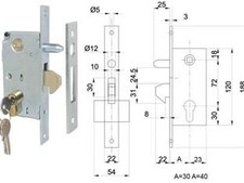 SERRATURE INFILARE PER CANCELLO A GANCIO CON PERNO  entrata mm.30 art.447/S  ...