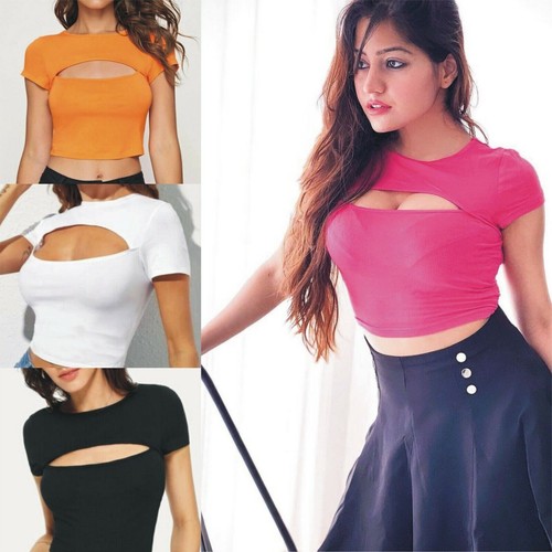 Shirt keyhole crop donna top - t-shirt,