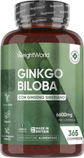 Ginkgo Biloba Vegano Con Ginseng Siberiano, 365 Compresse, 1 Al Giorno Da 6600Mg