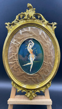 Quadro ovale vintage acquerelle sul tavola legno Ballerina cornice d'orato