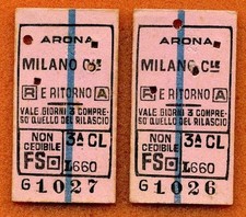 Railway train 2 ticket Italy 1955 - Biglietti FS Edmonson   Viaggio Arona Milano