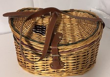 Cestino trota creel pesca vimini vintage bordo in pelle con cinturino in pelle 14x9