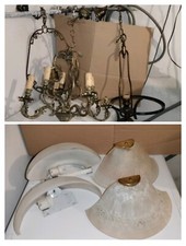 Lotto Stock Ricambi per Antichi Lampadari Sospesi + Lampade Applique in Vetro