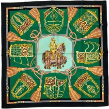 Sciarpa Hermes Carre90 Les Muserolles naso pelle verde nero donna usata