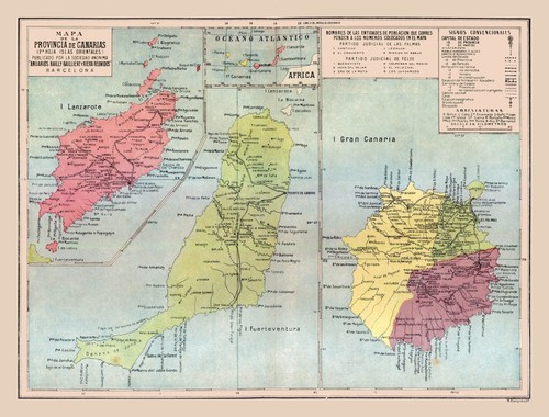 Mappa storica isole canarie - -,