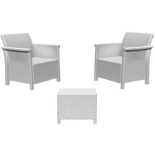 SET TAVOLO E SEDIE DA GIARDINO ESTERNO RATTAN 3 PEZZI BAR BALCONE BIANCO SALOTTO