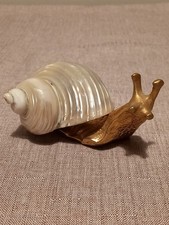 Fermacarte portafortuna soprammobile LUMACA Ottone Con Conchiglia Di mare