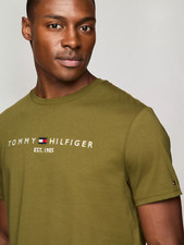 Tommy Hilfiger Logo Maglia Uomo T-Shirt Girocollo Verde Oliva Taglia M - XXL