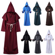 Costume Halloween adulto uomo monaco cosplay vestaglia mantello mantello frate prete medievale/