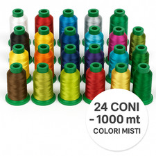 Set 24 Coni Filato Ricamo ISACORD 40WT – 1000mt Colori Misti – Made in Germany