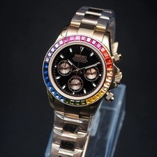 SeikOak Lunetta Arcobaleno Quadrante Nero Cronografo | Orologio Personalizzato Acciaio Inox