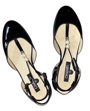 Ballerine Chanel nere in vernice CC Pearl Slingback 36,5/US 6,5B con scatola $975 RTL