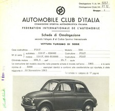 FIAT 500 110 F GRUPPO 1 COPIA SCHEDA OMOLOGAZIONE DA ORIGINALE DELL'EPOCA (262)