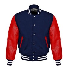 Bomber Varsity in lana blu