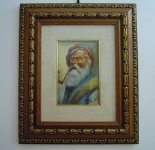 V. CASTALDO - VECCHIO MARINAIO CON PIPA - OLIO SU TAVOLA - OTTIME CONDIZIONI