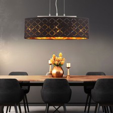 Lampadario Sospeso Con Paralume In Tessuto Ovale Nero Oro Orientale
