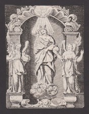 Maria con Bambino e Angeli - 18. Secolo - Antico quadro devozionale immagine sacra - D141