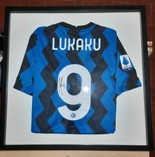Originale maglia NIKE  Inter 2020/21 autografata LUKAKU completa cornice e vetro