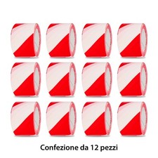 Nastro Segnaletico in Polietilene. Rotoli da 200mt x 70mm  Rosso-Bianco -12pezzi