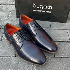 *NUOVO* Scarpe derby stringate Bugatti designer pelle blu navy suola gomma UK 8