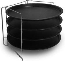 Pizza&Mania, Set 4 Tegami Pizza Ø32Cm+1 Griglia Porta Tegami, Acciaio Con Rivest