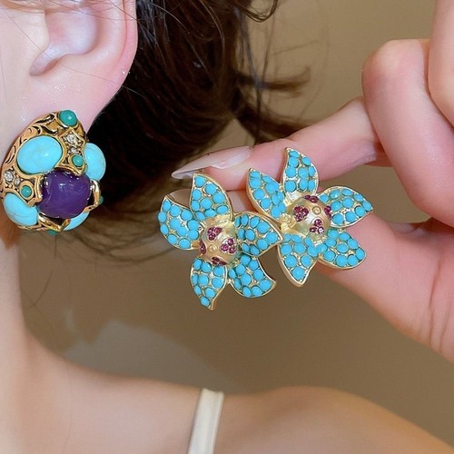 Orecchini fiore blu - blu, pavone