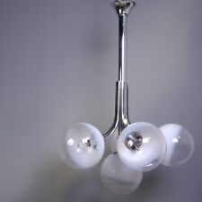 Lampadario Vintage da Soffitto Anni '70 Metallo Cromato 6 Bocce Vetro Murano