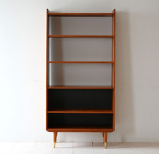 MidCentury Libreria in teak con fondo nero, design scandinavo vintage, 50s