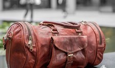 Borsone Borsone Vintage Pelle Da Notte Vera Palestra Viaggio Weekend Bagaglio...