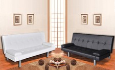 DIVANO LETTO ECOPELLE LARGO 3 POSTI NERO O BIANCO SOFA RECLINABILE CUSCINI ITA