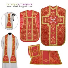 Set massa paramento violino casula romana rosso metallizzato, ricamo...