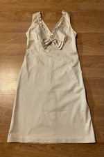 Blumarine Italy abito a tubino misto seta donna 6 beige senza maniche con volant e fiocco