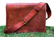 Borsa a tracolla da uomo 13" vintage in pelle marrone con patta intera messen...